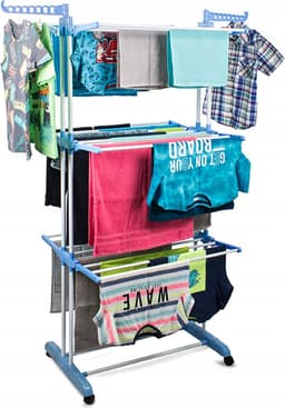 Playos® - Droogtoren - Blauw / Wit - Inklapbaar - met Wielen - tot 40 Kilo - 17 meter Drooglengte - Droogrek - Droogmolen - Wasmolen — thumbnail 4