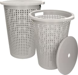 2x stuks kunststof wasmand met deksel rond grijs 35 liter - 40 x 52 cm — thumbnail 1