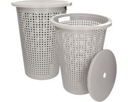 2x stuks kunststof wasmand met deksel rond grijs 35 liter - 40 x 52 cm