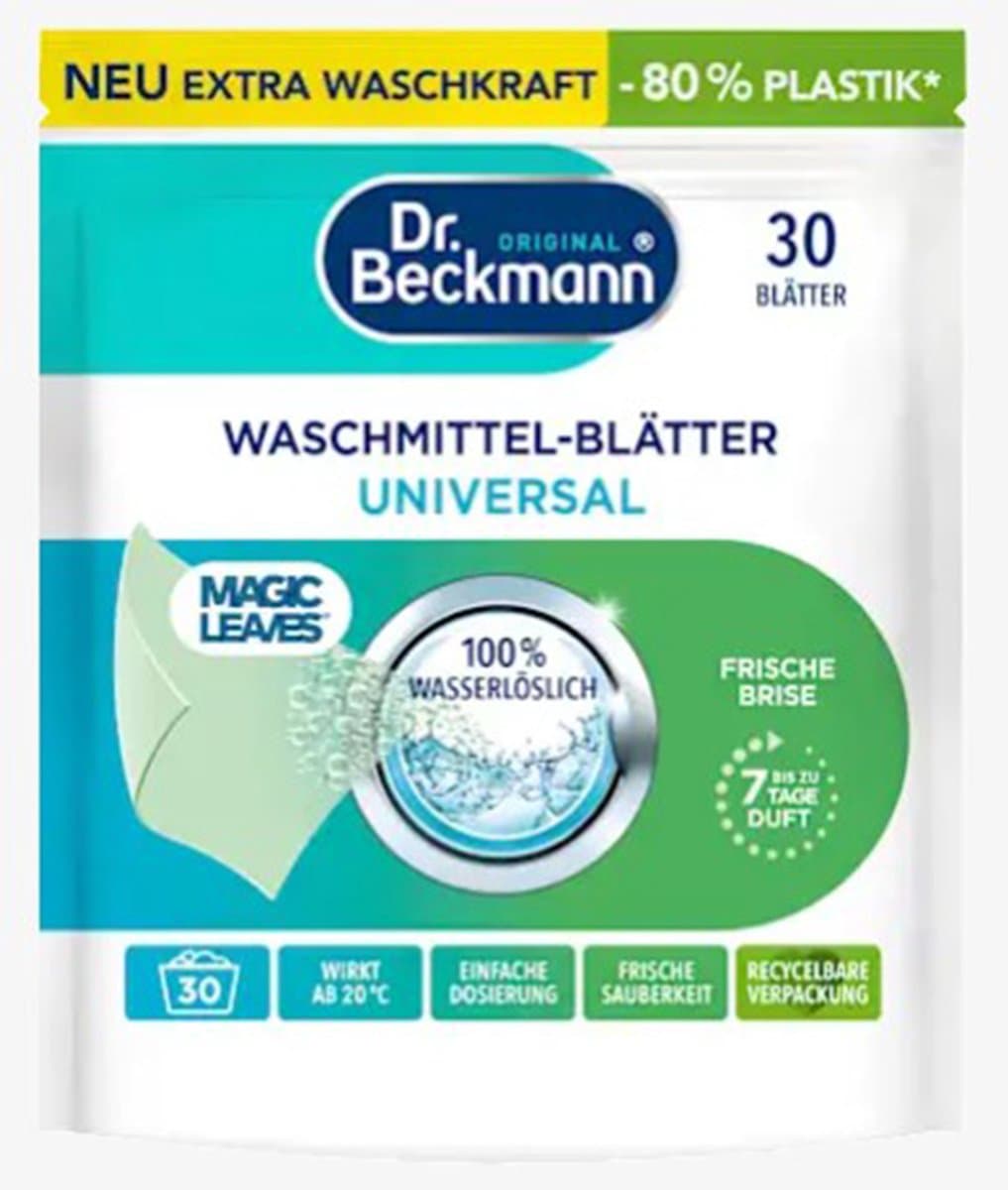 LET OP!!!! INHOUD 30 STUKS / Dr. Beckmann Wasmiddeldoekjes UNIVERSAL / Wasmiddelstrips 30 STUKS / Dr. Beckmann / Witte Was / Magic Leaves Universeel / Vegan- geen conserveringsmiddel-80% minder plastik — afbeelding 1