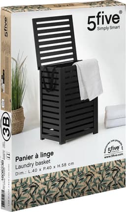 Wasmand met deksel - Bamboe - Zwart - 65 l - 40 cm x 38 cm x 58 cm — thumbnail 3