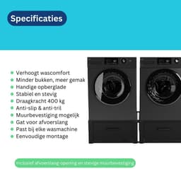 Wasophoogte® Wasmachine verhoger met lade - Dubbele wasmachine opbouwmeubel XL - Wasmachine sokkel - 31cm hoog - Zwart - Universeel - 63*63 (LxB) - Inclusief wandbeugels — thumbnail 5