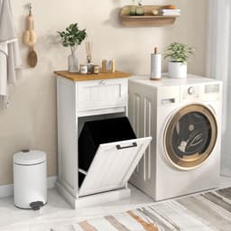 COSTWAY Waskast met wasmand, wasverzamelaar met lade, tafelblad van bamboe, badkamerkast, badkamerkast voor badkamer, waskeuken, 40 x 37 x 82 cm, wit — thumbnail 4
