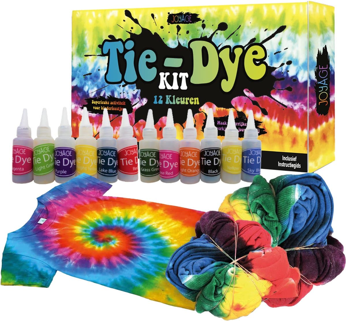 Joyage Tie Dye Kit Verf - 12 kleuren - Tie dye verf poeder - Tie dye set kinderen knutselset Textielverf wasmachine - Batik Verf set Wasmachinetextielverf Tye Dye set Meisjes speelgoed 5 jaar 6 jaar 7 jaar 8 jaar Sinterklaas cadeau verjaardagsfeestje — afbeelding 1
