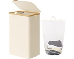 BOTC Wasmand - Wassorteerder - 105L Capaciteit - Bamboe Wasmand met Deksel - 73*44*33cm - Crème wit — afbeelding 1