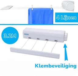 Dutchers® Waslijn Uittrekbaar - Droogrek - Drooglijn - Wasrek - 3.2 meter - Ruimte Besparend - Roldrooglijn - Geschikt voor Binnen en Buiten — thumbnail 4