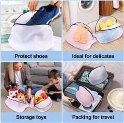 2 Lazy Shoe Washing Bags - Waszakken - Machinewasbare schoenwaszakken - Schoenwasartefacten - Beschermende schoenwasnetzakken - Geschikt voor sportschoenen, sportschoenen, tennisschoenen, pantoffels - Klein formaat 33*23*23cm - Wit" — thumbnail 4