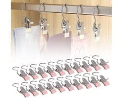 Multifunctionele antislip metalen wasknijpers - 20 stuks - kleding klemmen - roze