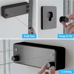 Goodivery ® Uitschuifbare waslijn voor binnengebruik met 2 stuks 4 meter touw, 15 kg hoog draagvermogen Telescopische wanddroger, uitschuifbare wandgemonteerde waslijn Wanddroger voor binnenbalkon — thumbnail 5