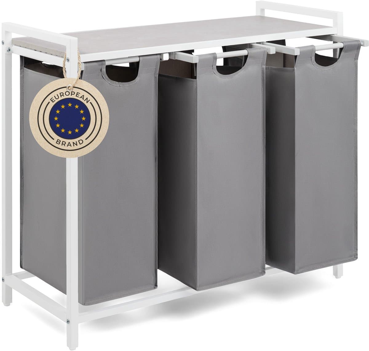 Blumtal Wasmand met 3 vakken - Wasmand met betonlook plank - Metalen frame - Wasmand met poten - Wit en grijs — afbeelding 1