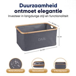 DARI. Opvouwbare Wasmand 45L – Heupwasmand – Wasmanden – Opbergmand – Wasbox – Bamboe – Grijs — thumbnail 2