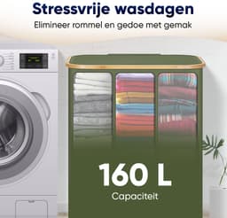 DARI. - Wasmand 3 vakken - Wassorteerder - 160L - met 3 uitneembare zakken - wasmand - groen - knopen — thumbnail 5