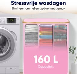 DARI. - Wasmand 3 vakken - Wassorteerder - 160L - met 3 uitneembare zakken - wasmand - roze - knopen — thumbnail 5