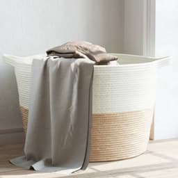 vidaXL - Wasmand - Ø - 60x36 - cm - katoen - beige - en - wit — thumbnail 3