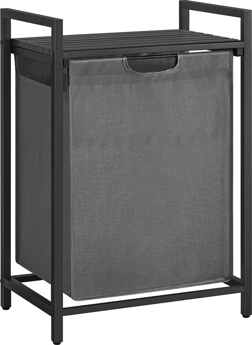 Wasmand, Wasemmer met plank, Wasbox, Waszak van Oxford stof uitschuifbaar, afneembaar, Metalen frame, 65 l, 50 x 33 x 72 cm, zwartgrijs BLH101G01 — afbeelding 1