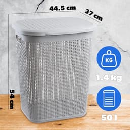 KADAX - Wasmand, 50L, multifunctionele wasmand met deksel - lichte wasverzamelaar, wassorteerder van kunststof, voor badkamer, vuile kleding, speelgoed, wasmand - Grijs — thumbnail 2