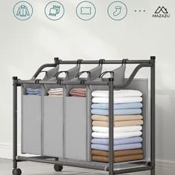 MIRA Home Wasmand – Wasmand met wieltjes – Basic – Grijs - 87.5x38.5x81 — thumbnail 3