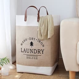 Stijlvolle Bedrukte Wasmand van Hoogwaardig Katoen-Linnen met Handvat - Chic en Ruimtebesparend Opbergwonder - Grote Capaciteit - Opvouwbaar Ontwerp40*30*55CM-beige — thumbnail 1