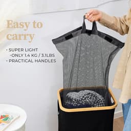 Grote wasmand met deksel, 100 L, vuile mand met handgrepen van bamboe, voor kleding, wasbak Laundry basket XXL, opvouwbaar, met binnenzak met Deksel | Wasbare wasmand | Handdoekopslag | Hamer | Wasbak | Badkameraccessoire — thumbnail 3