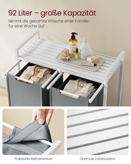 Wasmand met 2 x 46 liter capaciteit en legplank 73 x 33 x 72 cm — thumbnail 4