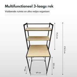 Neatlab Wasmachine Kast - Wasmachine Ombouw en Meubel Rek - 3 laagse Wasmachinekast - Zwart — thumbnail 3