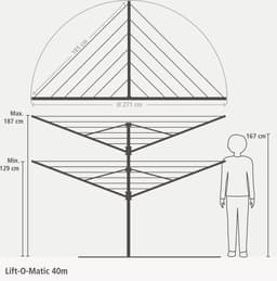 Brabantia Lift-O-Matic Droogmolen - 40 m - met Metalen Grondanker - Metallic Grey — thumbnail 2