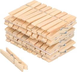 Wasknijpers mandje met ophanghaak - bruin - gevuld met 100x houten wasknijpers van 7 cm - was ophangen — thumbnail 2