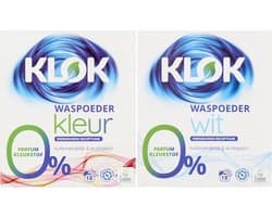 Waspoeder Klok kleur + wit 0% parfum kleurstof  2x 18 wasbeurten