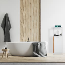 badkamerrek met wasmand - 98 x 36 x 30 cm - 2 open vakken - uitneembare waszak - MDF - bamboe — thumbnail 4