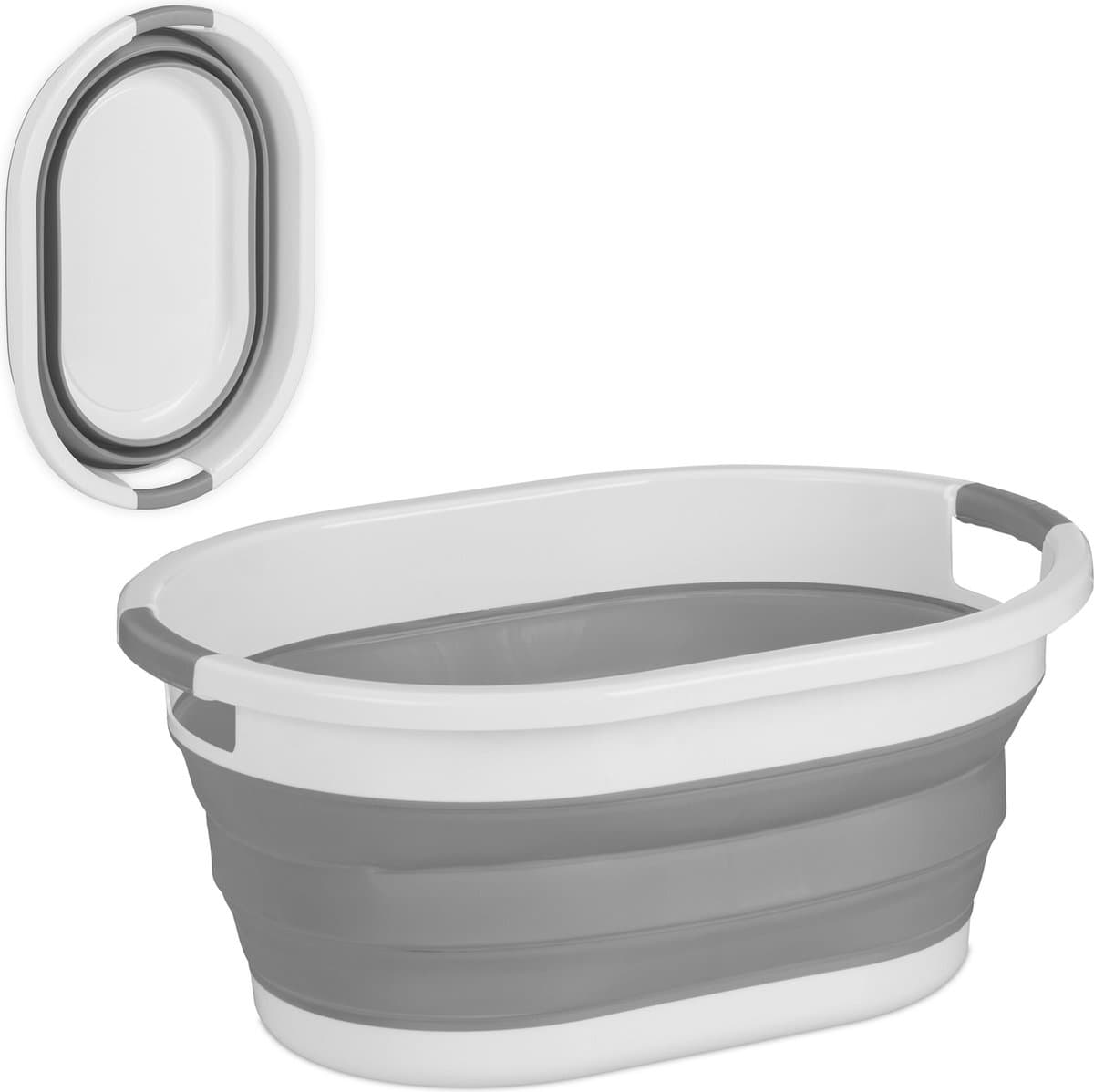 opvouwbare wasmand - 36 liter - kunststof - ruimtebesparend inklapbaar - handvatten - grijs-wit — afbeelding 1