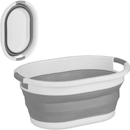 opvouwbare wasmand - 36 liter - kunststof - ruimtebesparend inklapbaar - handvatten - grijs-wit — thumbnail 1