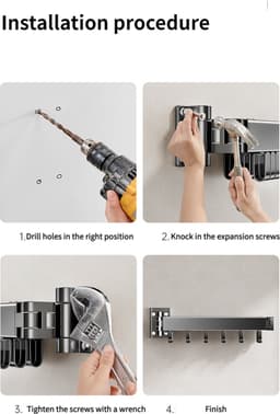 Wanddroogrek - Kledinghanger - Uitschuifbaar droogrek hangend muur - geleverd met schroeven - mat zwart - luxe design — thumbnail 5