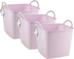 PlasticForte Kuip/emmer/wasmand - 3x - flexibel - roze - 43 liter - vierkant - kunststof - 40 x 40 x 44 cm — thumbnail 1