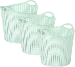 Plasticforte Gevlochten wasmand/opbergmand - 3x - flexibel - lichtgroen - 27 liter - rond - kunststof - 40 x 37 cm — thumbnail 1