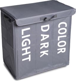 Shine XL Wasmand met 3 Vakken voor Lichte, Donkere en Gekleurde Was - Met Draaggrepen en 4 Wielen - Duurzaam - Inhoud 120 Liter - Grijs — thumbnail 4