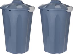 Bellatio Wasmand - kunststof - blauw - deksel - 40 liter - Wasmanden/wasgoedmanden - Huishouden — thumbnail 2