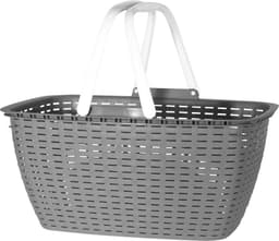 Wasmand met hengsels - grijs/wit - 26 liter - L43 x B30 x H21 cm - boodschappenmand — thumbnail 1