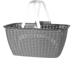 Wasmand met hengsels - grijs/wit - 26 liter - L43 x B30 x H21 cm - boodschappenmand