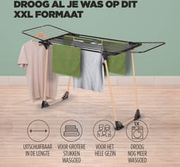 Vitapur Wasrek - Droogrek XXL - Kledingrek - Droogrekken - Wasrekken Inklapbaar - Inklapbaar Droogrek - Houtlook - Zwart — thumbnail 2