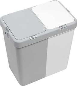 Motek® - Wasmand - 2 Vakken met Deksel - Met Touch Deksel - Gemaakt van 100% gerecycled kunststof - 80 L - wasmand met deksel - Wassorteerder - Grijs - Wit — thumbnail 4