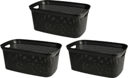 Storage Solutions Wasmand van rotan gevlochten - 3x - zwart - kunststof - 35 liter - 35 x 53 x 23 cm — thumbnail 1