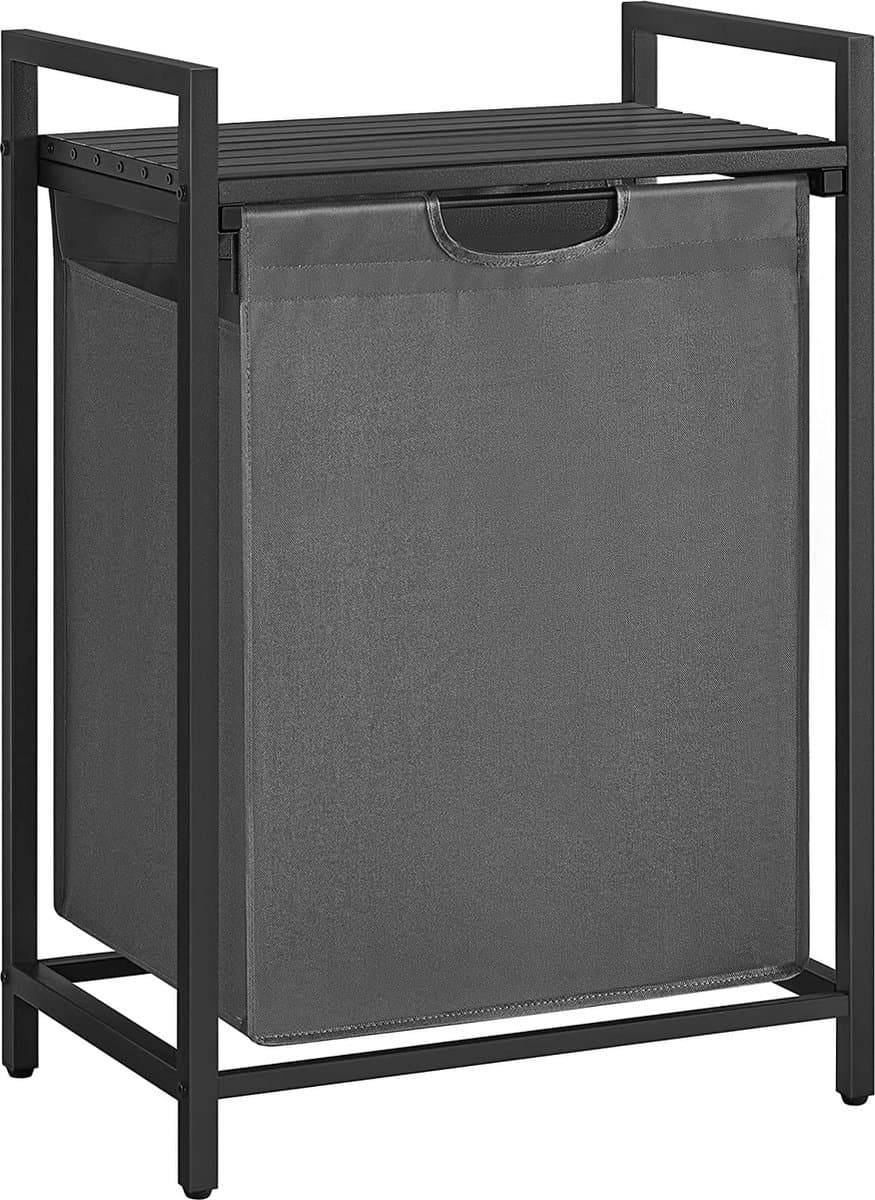 Wasmand, wasemmer met plank, waskast, oxford stof wasstas uitbreidbaar, verwijderbaar, metalen frame, 65 l, 50 x 33 x 72 cm, zwartgrijs — afbeelding 1