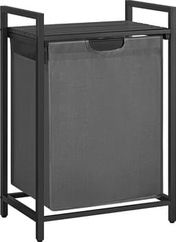 Wasmand, wasemmer met plank, waskast, oxford stof wasstas uitbreidbaar, verwijderbaar, metalen frame, 65 l, 50 x 33 x 72 cm, zwartgrijs — thumbnail 1