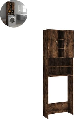 Wasmachine ombouw - Kast - Opbouwmeubel - Verhoger - Wasmachine meubel - Opbergkast - Hout - 64x25,5x190 cm - Gerookt Eiken — thumbnail 1