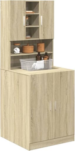 Wasmachine ombouw - Kast - Opbouwmeubel - Verhoger - Wasmachine meubel - Opbergkast - Hout - Sonoma Eiken — thumbnail 1