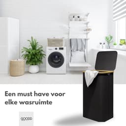 GOODD® - Wasmand - Wasmand 3 vakken - Wasmand met deksel - Wassorteerder - Zwart - 160 Liter — thumbnail 4