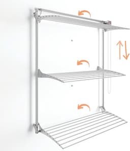 Droogrek voor wandmontage - verticale wanddroger voor binnen en buiten, intrekbaar wasrek 128 x 52 x 137 cm — thumbnail 1