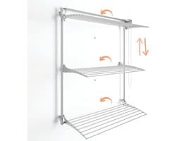 Droogrek voor wandmontage - verticale wanddroger voor binnen en buiten, intrekbaar wasrek 128 x 52 x 137 cm