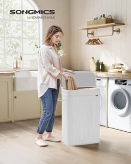 SONGMICS Wasmand met deksel, wasmand van bamboe, afneembare en machinewasbare waszak met handgrepen, 72 liter, voor wasruimte, slaapkamer, woonkamer, wolkwit — thumbnail 4