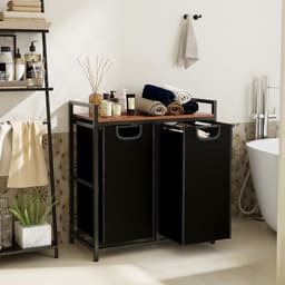 SureDeal® - Wasmand - 2 Vakken - Deksel - 90 Liter - 73x33x72 cm - Was Organizer - Badkamer - Badkamerkast - Kast — thumbnail 2